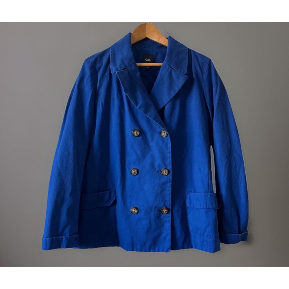 gap cobalt blue double breasted peacoat coastal preppy nautical quiet luxury lg - Picture 1 of 6
